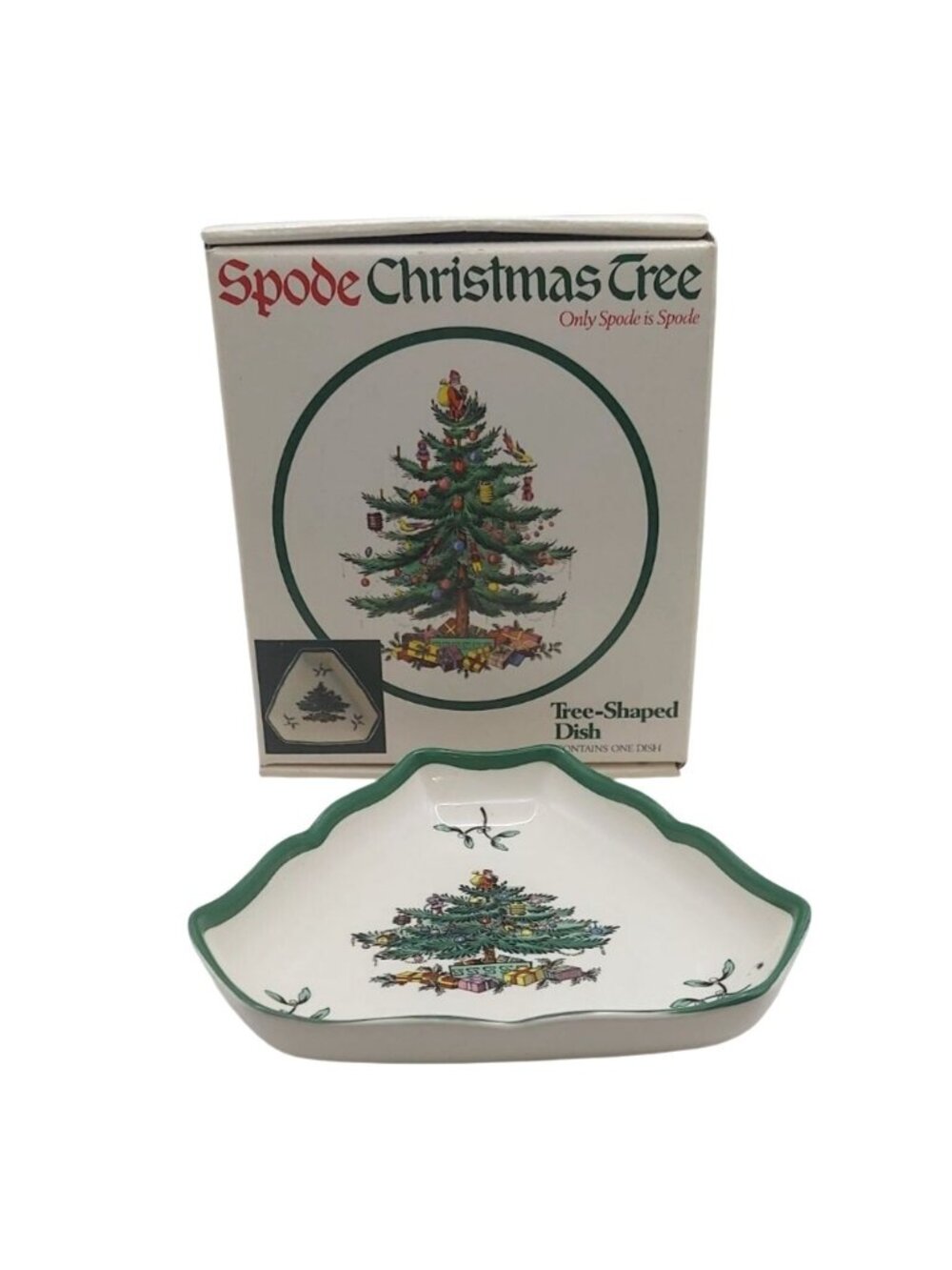 Spode Christmas Tree Porcelain Triangular Candy Trinket Dish w/ Box England